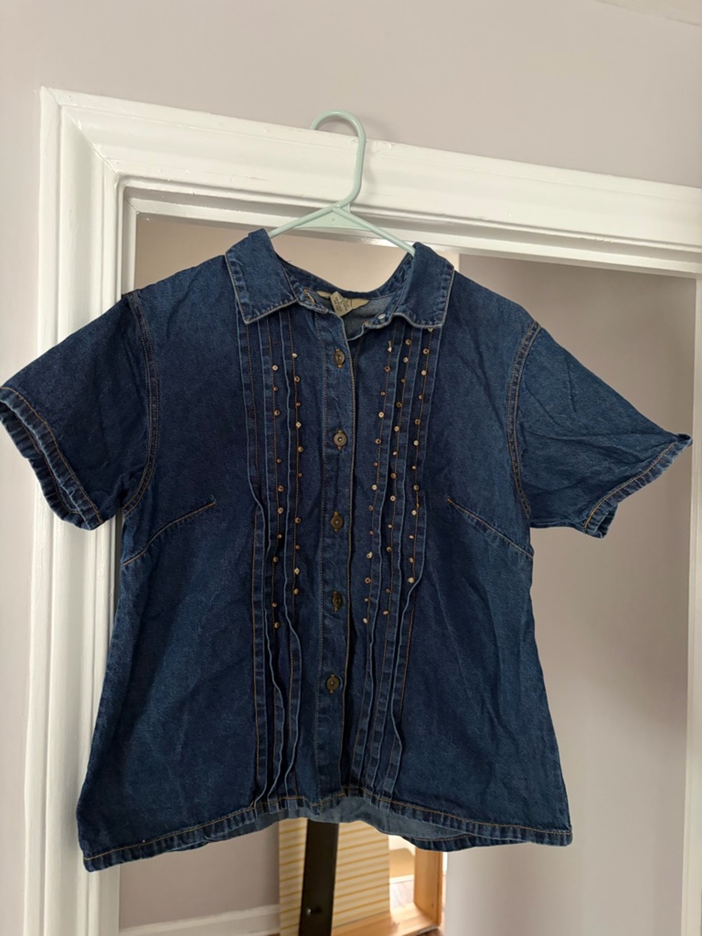 Denim Button-Front Shirt - Dark Blue